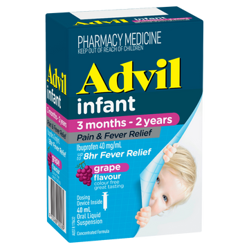 Advil Pain & Fever Infant Drops 3 months-2 years, colour free, up to 8 Hour Fever Relief Ibuprofen Grape 40ml