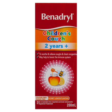 Benadryl Children's Cough Liquid Honey Lemon Flavour 200mL