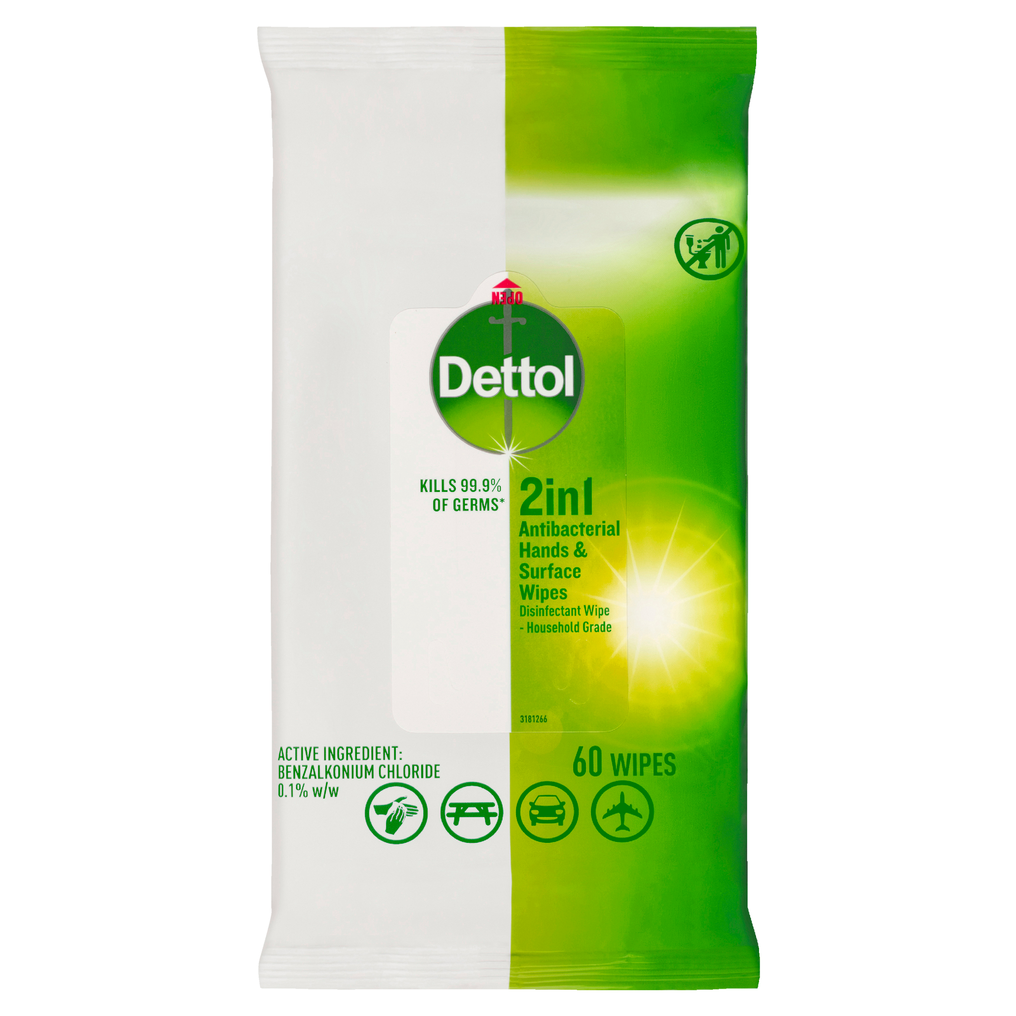 Dettol Antibacterial 2 in 1 Hand & Surface Wipes 60 Wipes