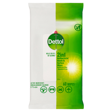 Dettol Antibacterial 2 in 1 Hand & Surface Wipes 60 Wipes