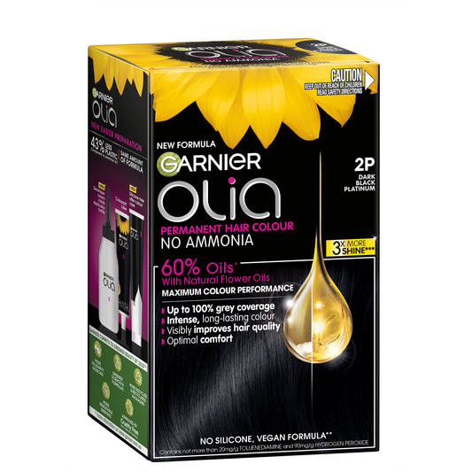 Garnier Olia 2P Platinum Black Permanent Hair Colour No Ammonia, 60% Oils