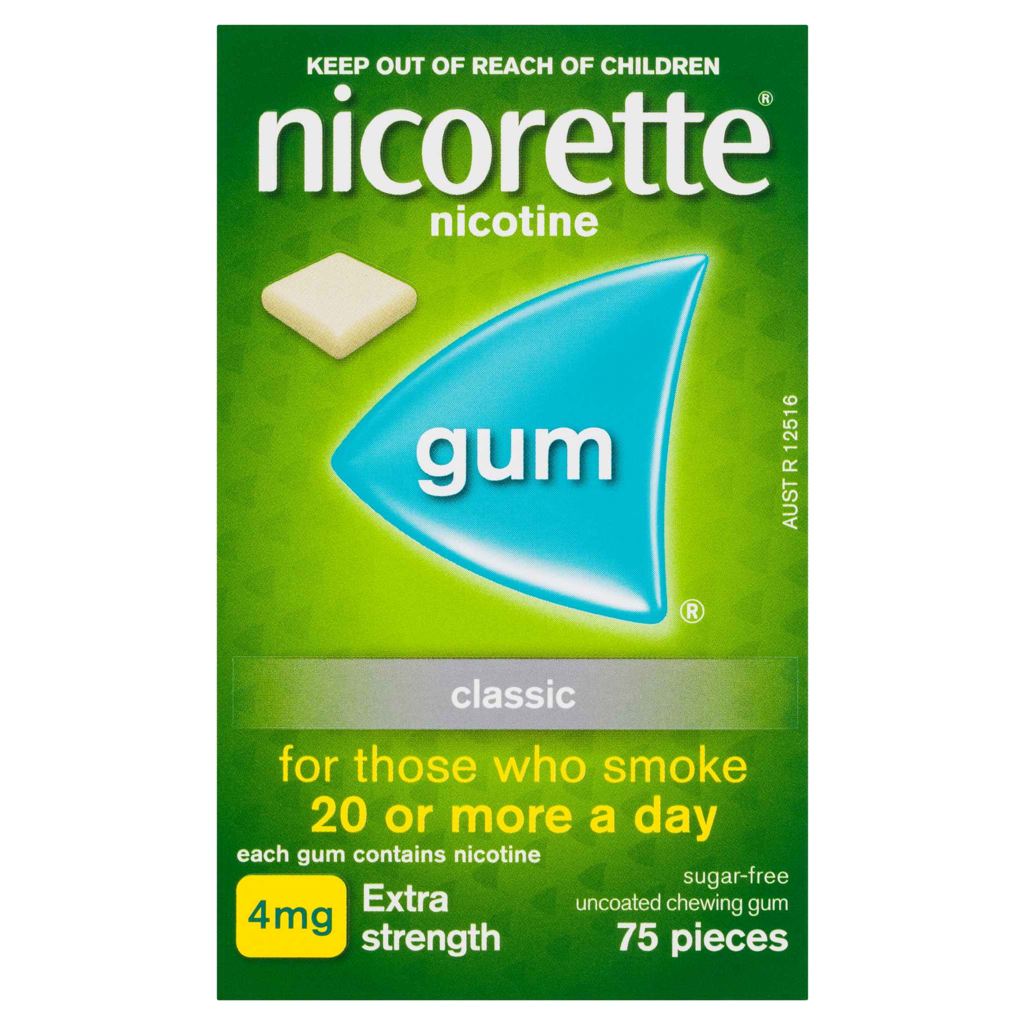 Nicorette Quit Smoking Extra Strength Nicotine Gum Classic 75 Pack