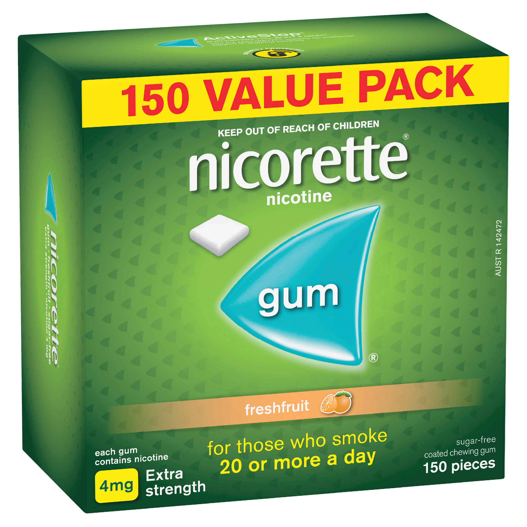 Nicorette Quit Smoking Extra Strength Nicotine Gum Freshfruit 150 Pack