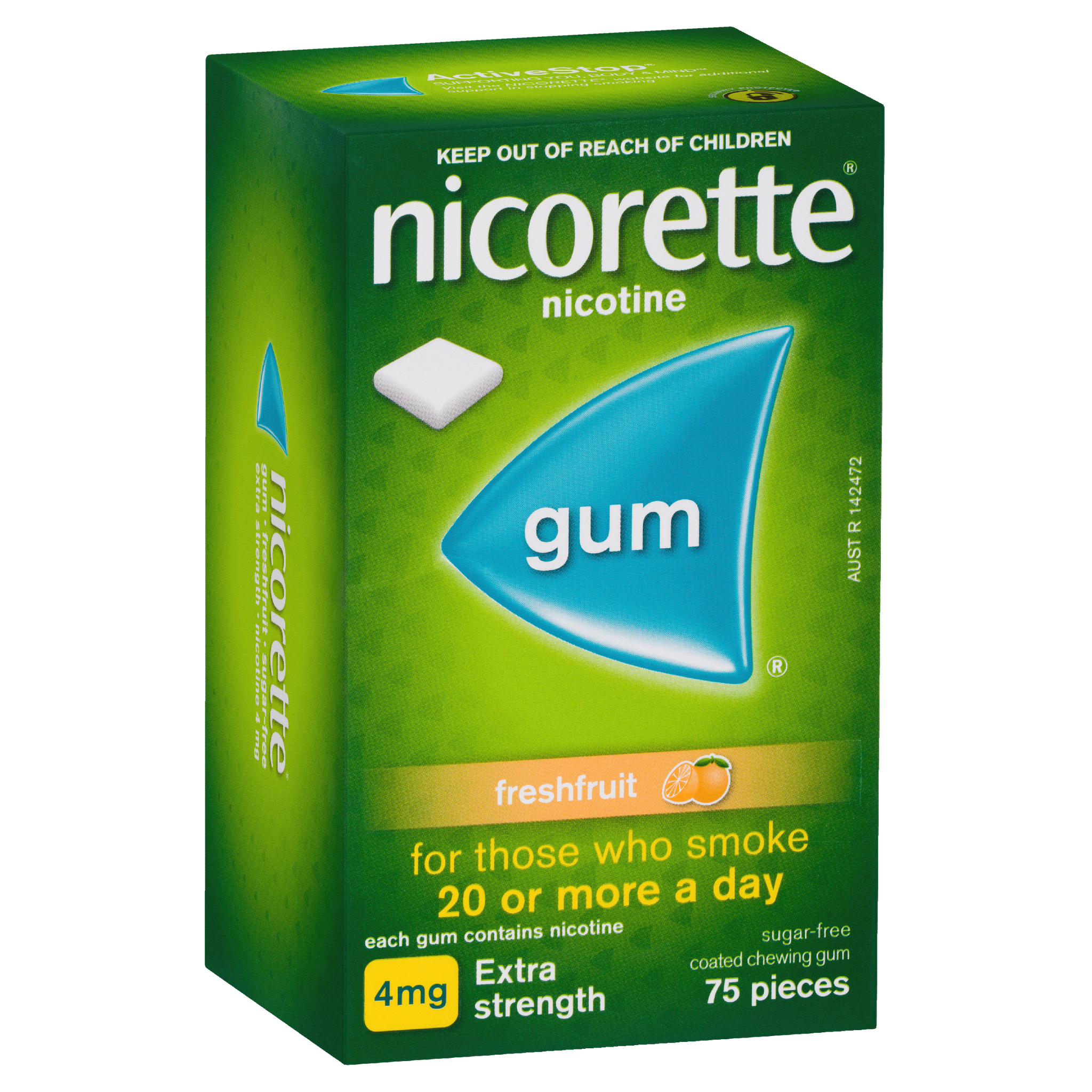 Nicorette Quit Smoking Extra Strength Nicotine Gum Freshfruit 75 Pack