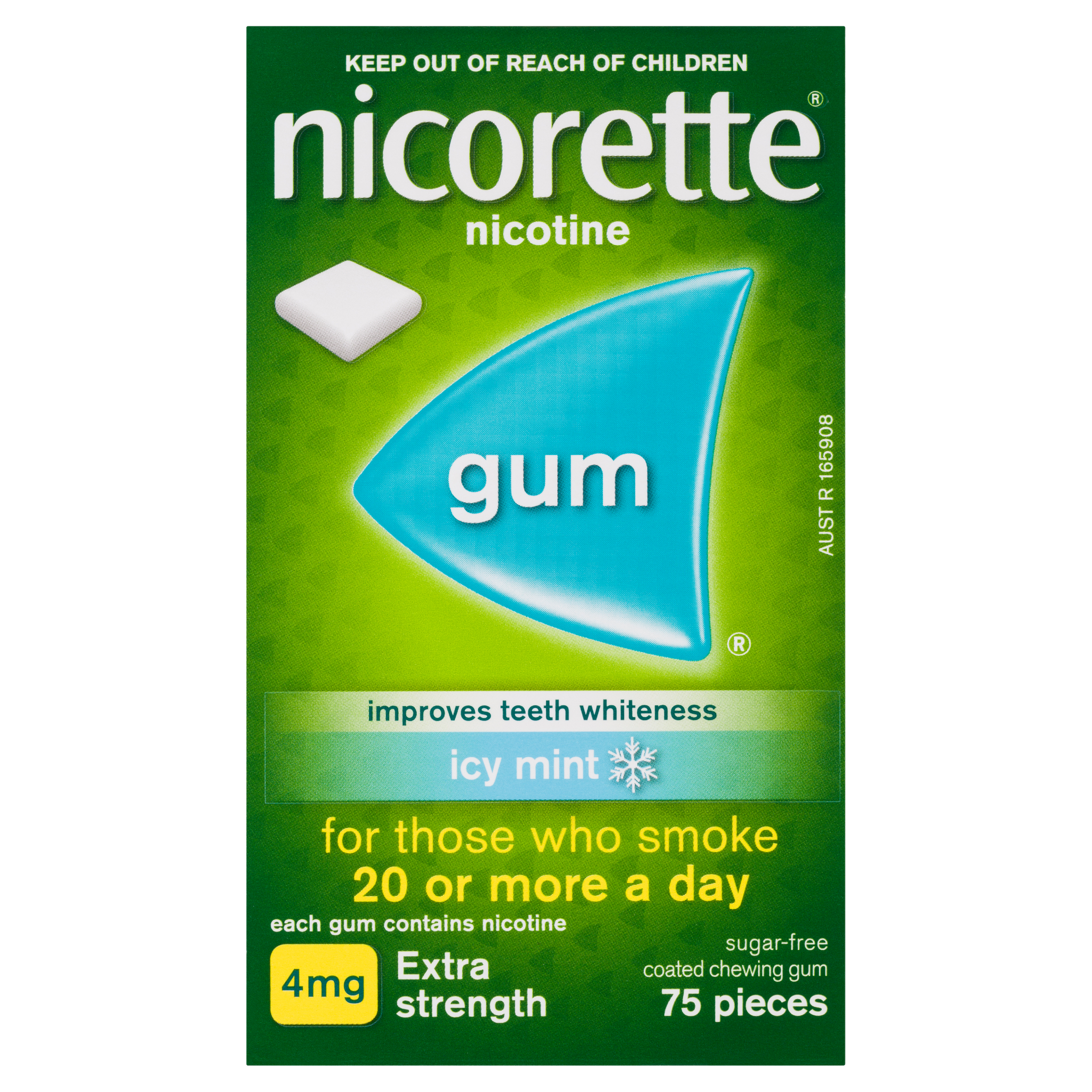 Nicorette Quit Smoking Extra Strength Nicotine Gum Icy Mint 75 Pack