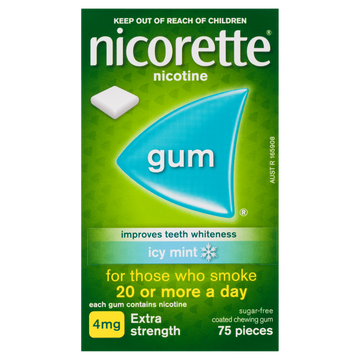 Nicorette Quit Smoking Extra Strength Nicotine Gum Icy Mint 75 Pack
