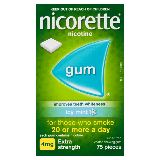 Nicorette Quit Smoking Extra Strength Nicotine Gum Icy Mint 75 Pack