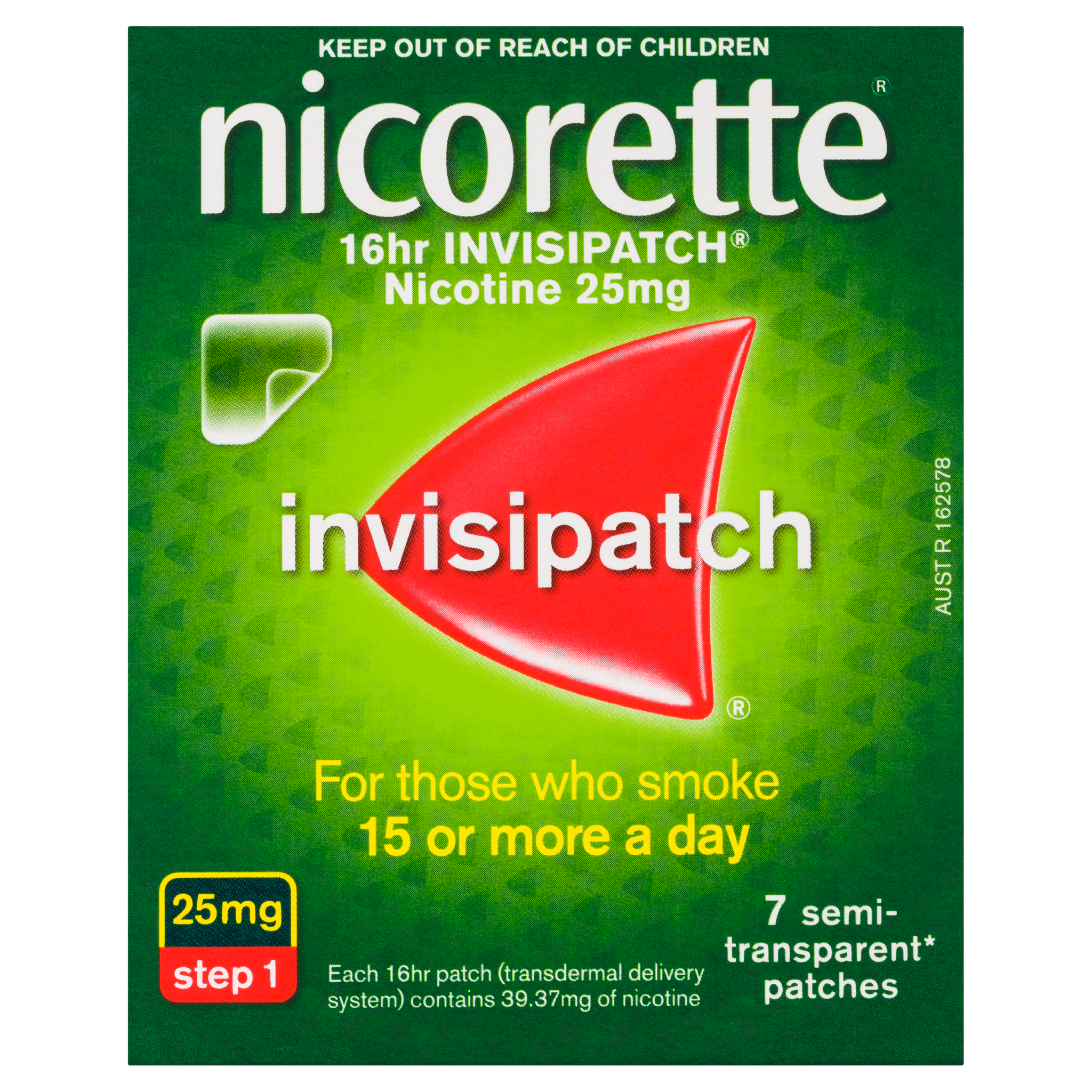 Nicorette Quit Smoking Nicotine 16 hour Invisipatch Step 1 25mg 7 Pack