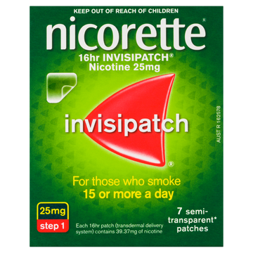 Nicorette Quit Smoking Nicotine 16 hour Invisipatch Step 1 25mg 7 Pack