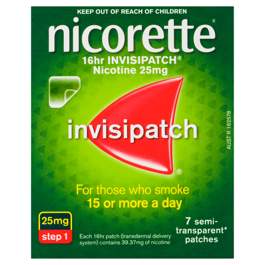 Nicorette Quit Smoking Nicotine 16 hour Invisipatch Step 1 25mg 7 Pack