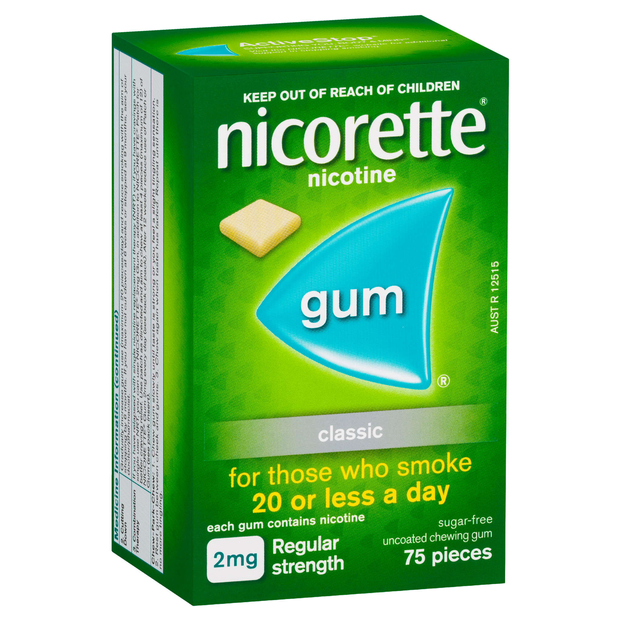 Nicorette Quit Smoking Regular Strength Nicotine Gum Classic 75 Pack