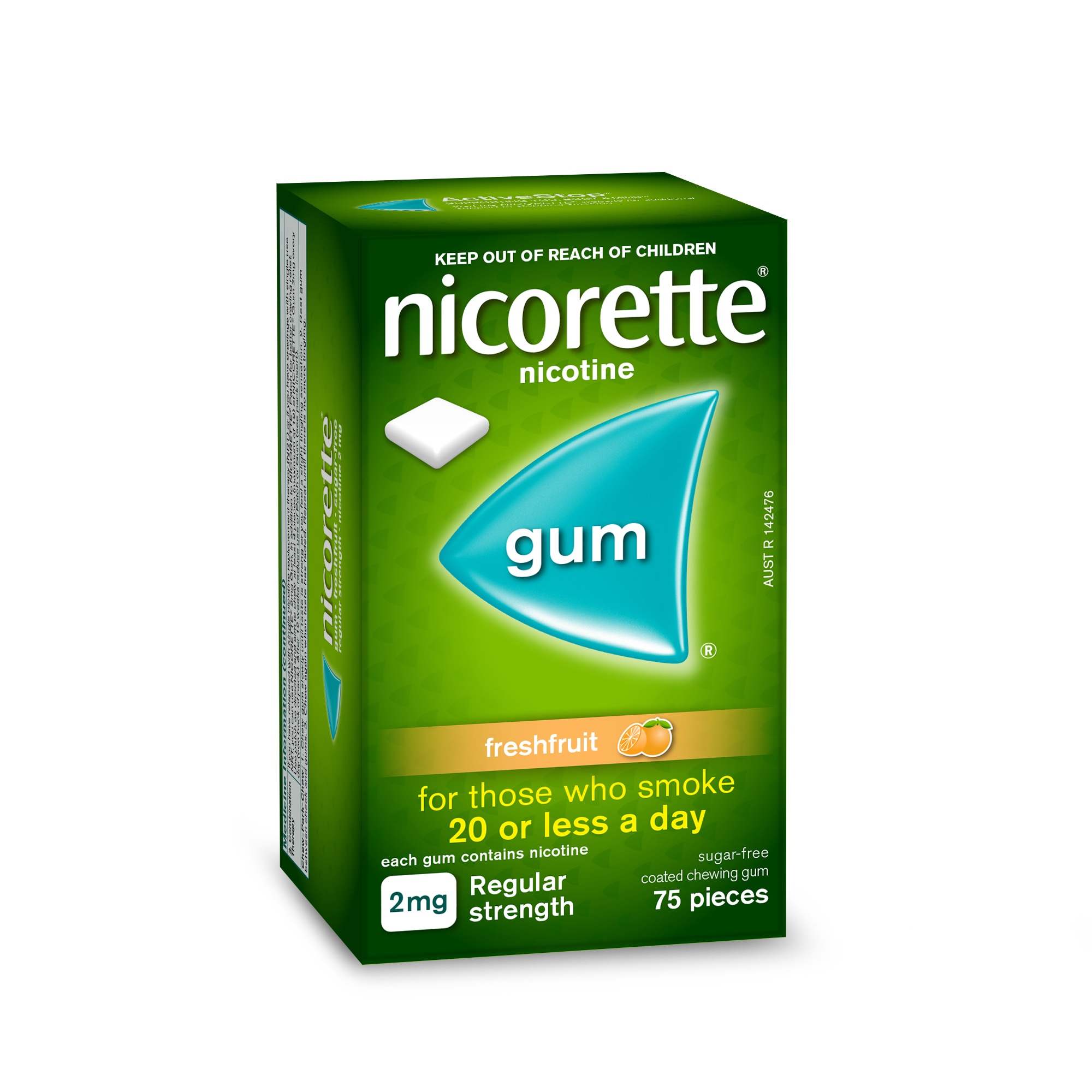 Nicorette Quit Smoking Regular Strength Nicotine Gum Freshfruit 75 Pack
