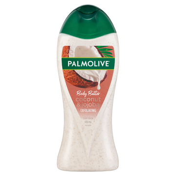 Palmolive Body Butter Coconut & Jojoba Body Wash, 400mL, Exfoliating Scrub with Real Fruit Seeds