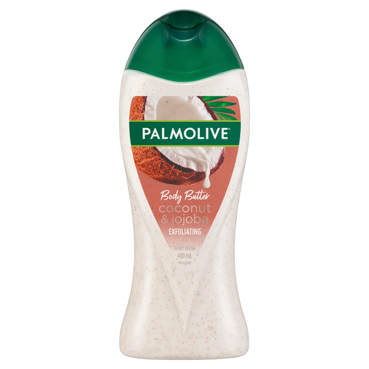 Palmolive Body Butter Coconut & Jojoba Body Wash, 400mL, Exfoliating Scrub with Real Fruit Seeds