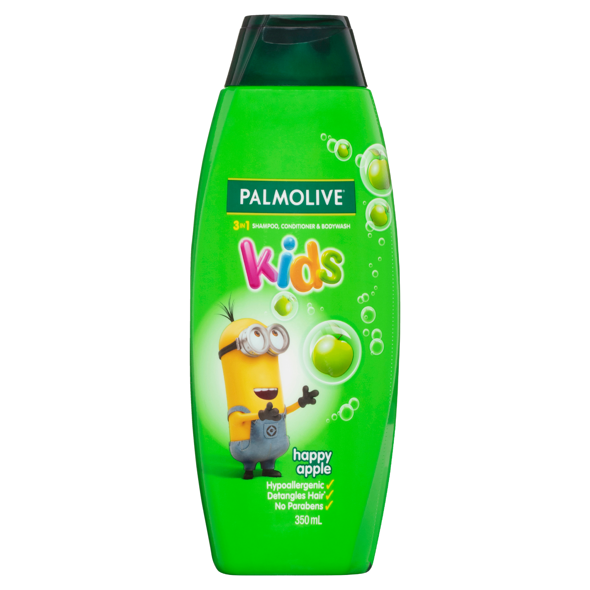Palmolive Kids 3 in 1 Hair Shampoo, Conditioner & Body Wash 350mL, Minions Happy Apple, Hypoallergenic, Detangles Hair, No Parabens