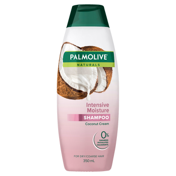Palmolive Naturals Hair Shampoo, 350mL, Intensive Moisture with Coconut Cream, For Coarse or Dry Hair, No Parabens, Phthalates or Colourants