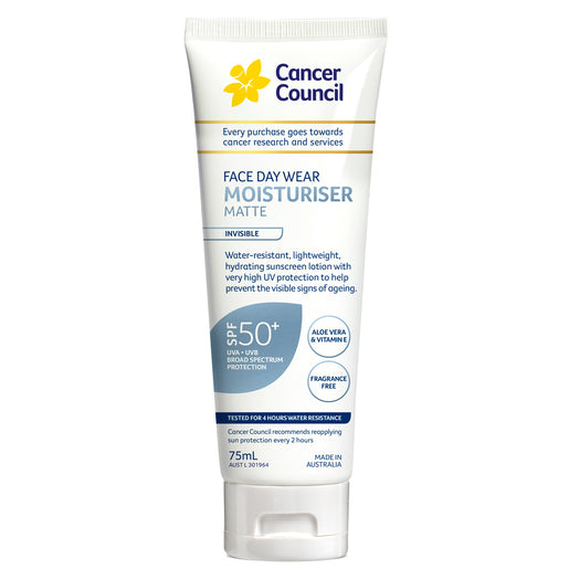 Cancer Council Face Day Wear Moisturiser Matte SPF 50+ Invisible Water Resistant 75 ml