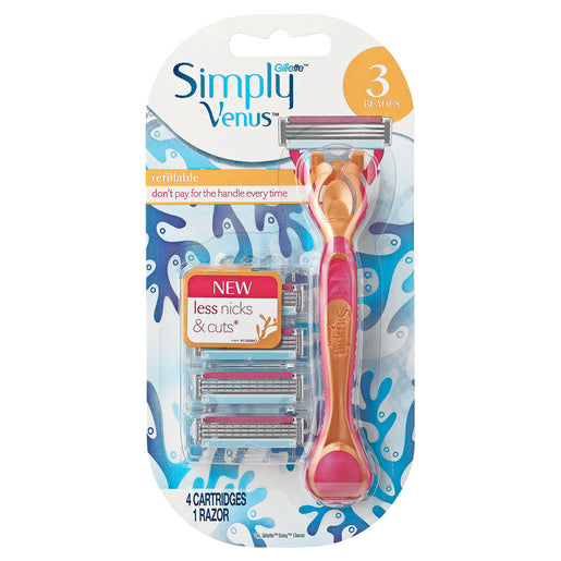 Gillette Simply Venus Shaving Razor Handle & 4 Blade Refill 1 pack