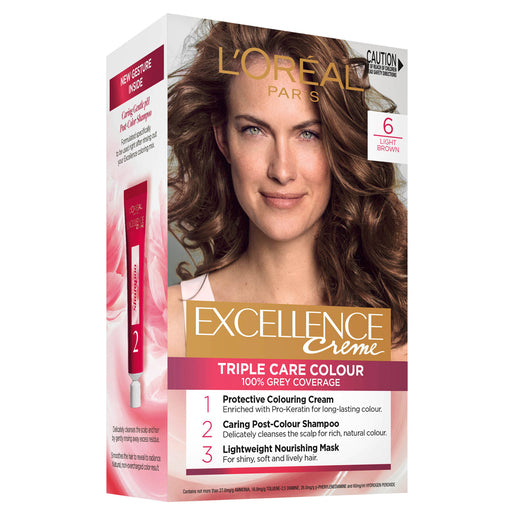 L'Oréal Paris Excellence Crème 6 Light Brown (100% Grey Coverage) 1 pack