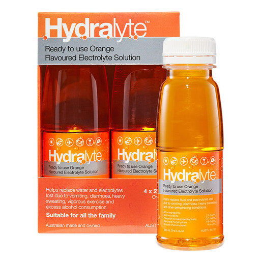 Hydralyte Ready to use Orange Flavoured Electrolyte Solution 4 pack