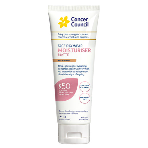 Cancer Council Face Day Wear Moisturiser Matte SPF 50+ Medium Tint 75 ml