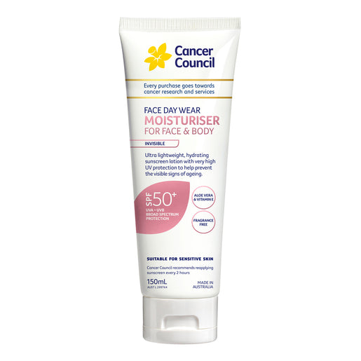 Cancer Council Face & Body Moisturiser SPF50+ Invisible 150 ml